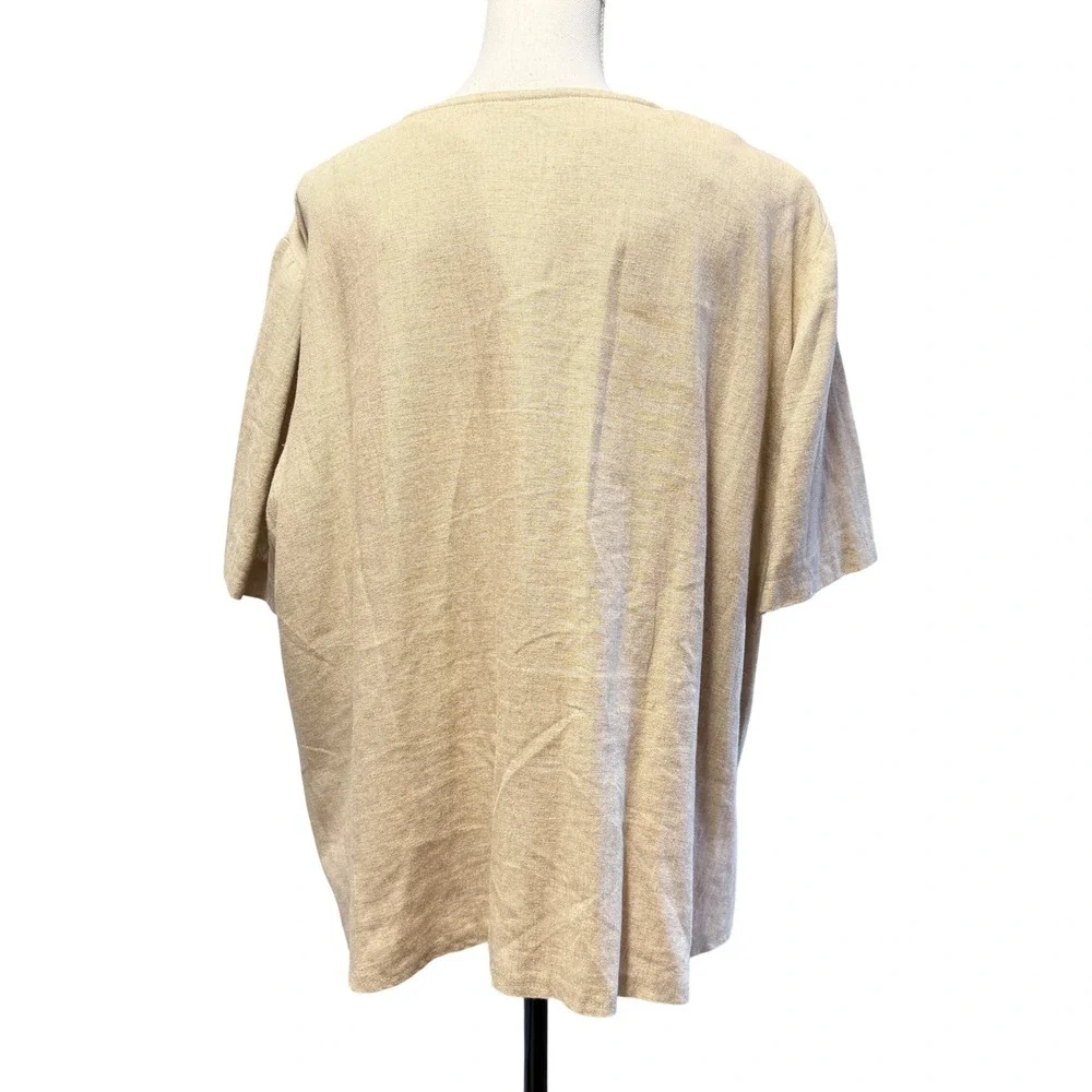 John Roberts Woman Linen Blend Button Front Short Sleeve Blouse Top sz 20W Beige